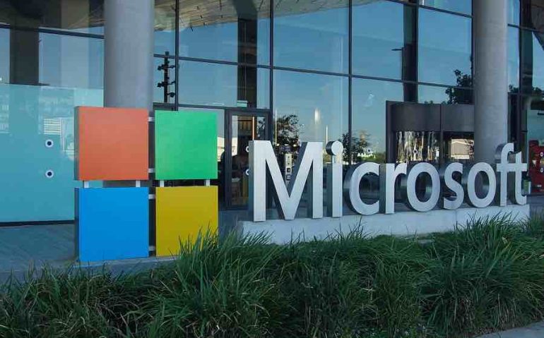 Israel Herzliya November 2022. Microsoft building. Modern hub made of glass and metal. Bill Gates company logo.