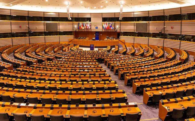 The EU European Parliament Room in Brussels. Belgium - July 30, 2014.